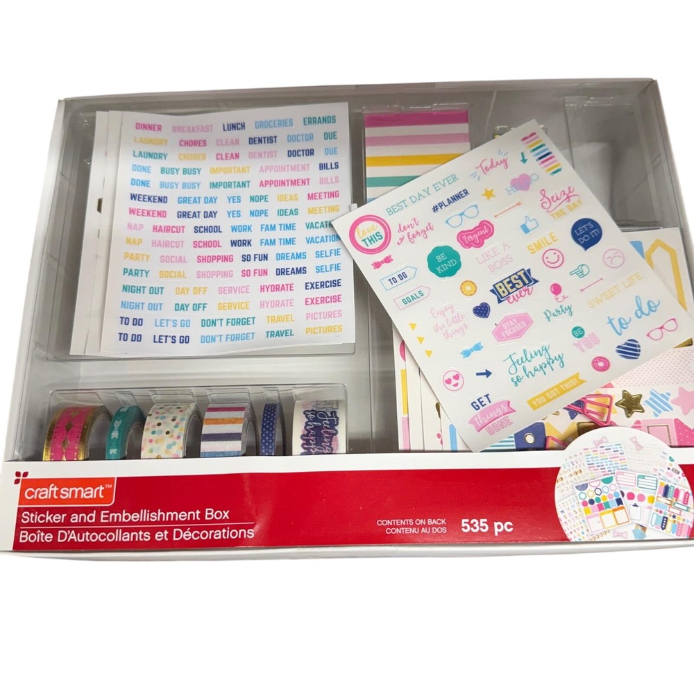 Craft Smart Sticker and Embellishment Box 535 pc Planner Washi Tape Set New